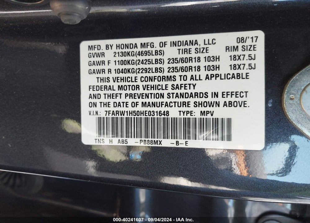 2017 HONDA CR-V EX VIN: 7FARW1H50HE031648