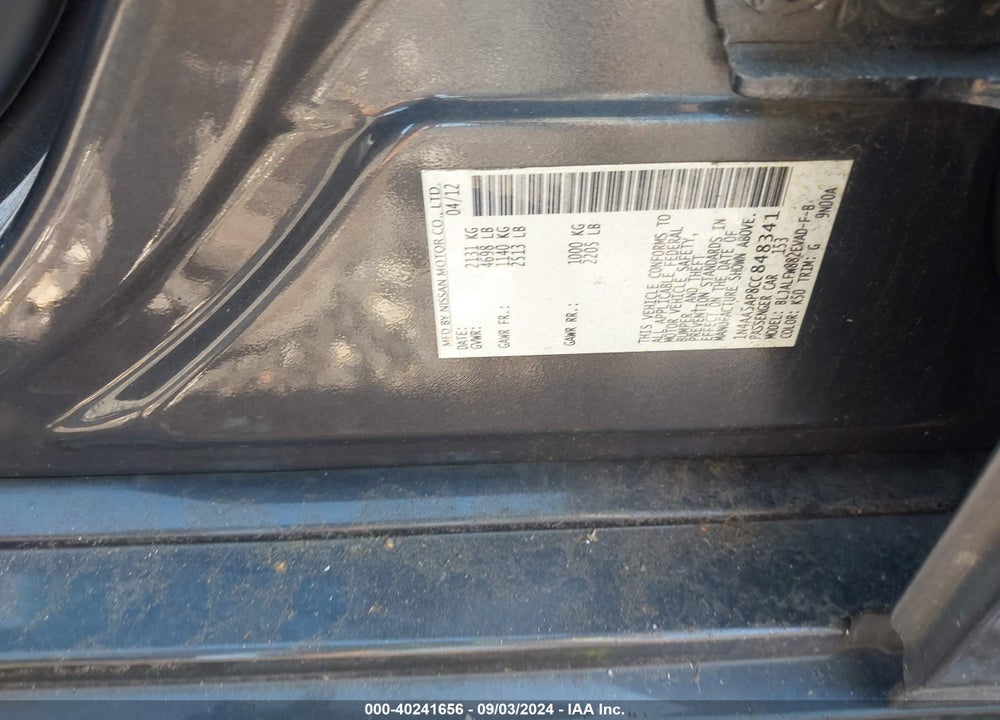 2012 NISSAN MAXIMA 3.5 SV VIN: 1N4AA5AP8CC848341