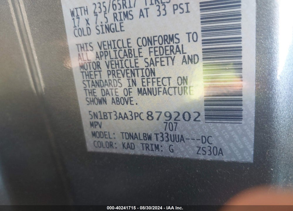 2023 NISSAN ROGUE S FWD VIN: 5N1BT3AA3PC879202