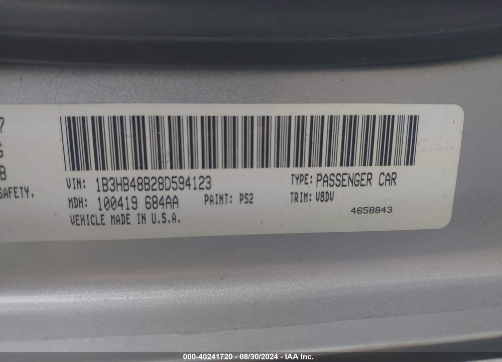 2008 DODGE CALIBER SXT VIN: 1B3HB48B28D594123