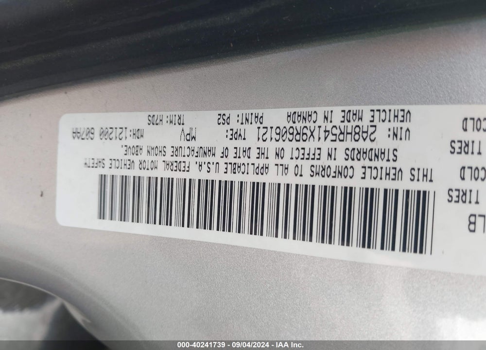 2009 CHRYSLER TOWN & COUNTRY TOURING VIN: 2A8HR541X9R606121