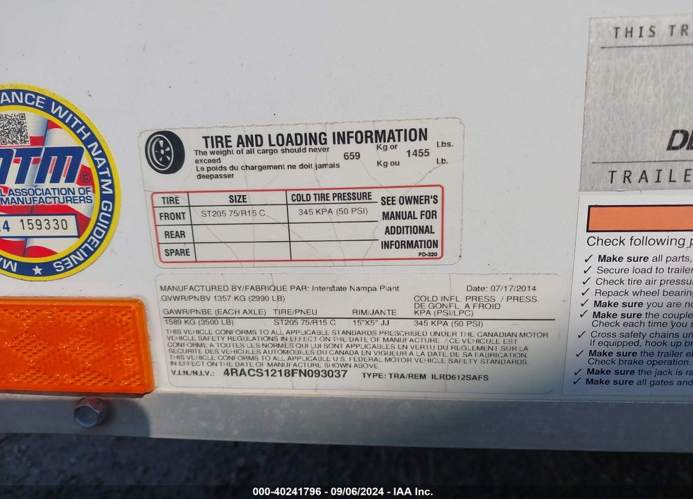 2015 INTERSTATE WEST CORP --- VIN: 4RACS1218FN093037