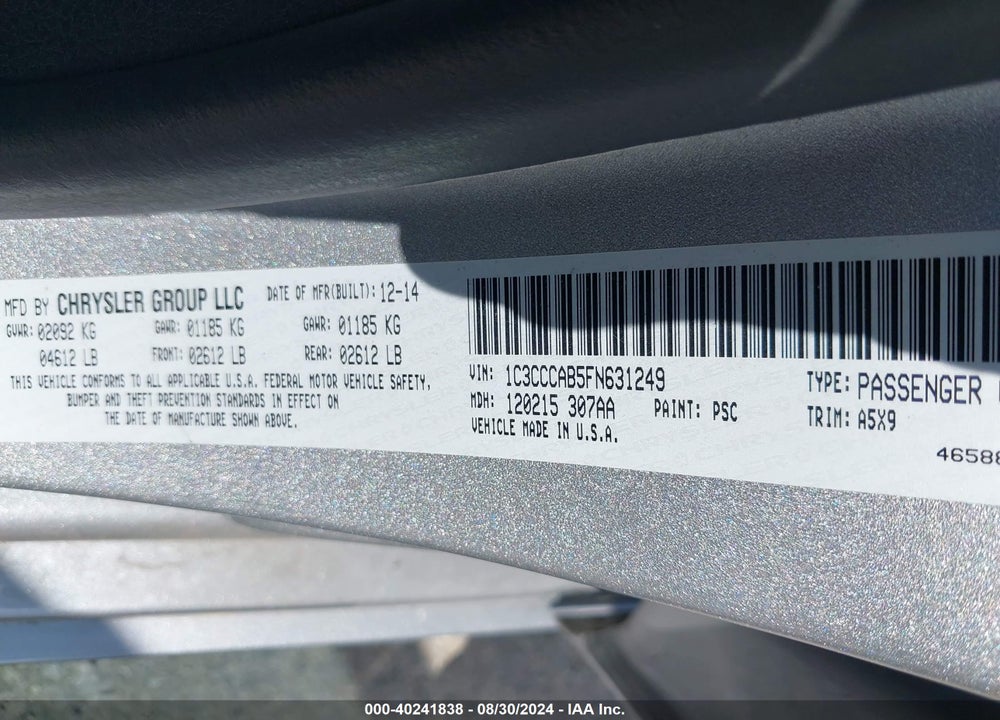 2015 CHRYSLER 200 LIMITED VIN: 1C3CCCAB5FN631249