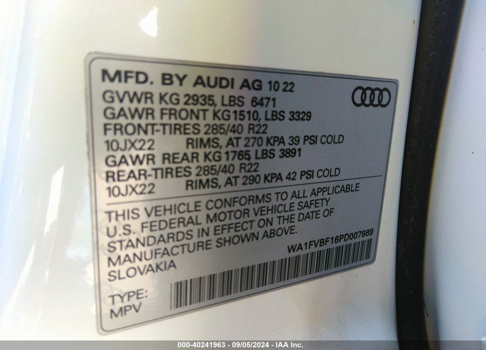 2023 AUDI Q8 PRESTIGE 55 TFSI QUATTRO TIPTRONIC VIN: WA1FVBF16PD007989
