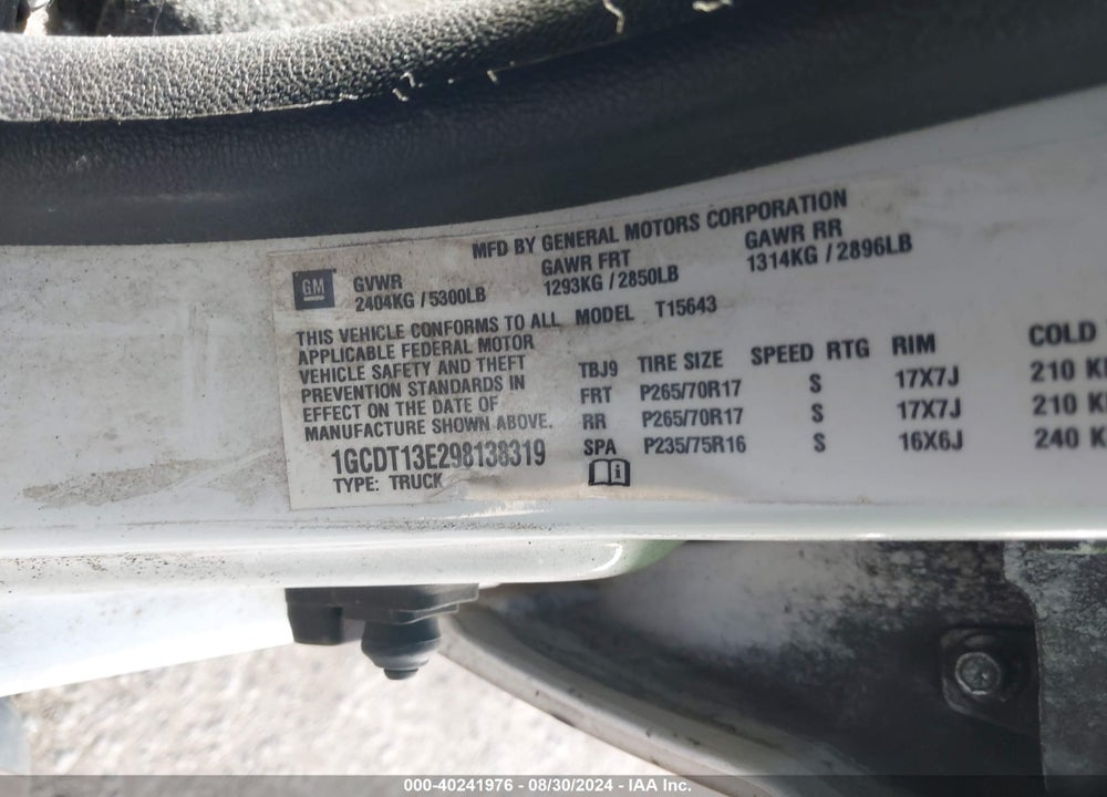 2009 CHEVROLET COLORADO LT VIN: 1GCDT13E298138319