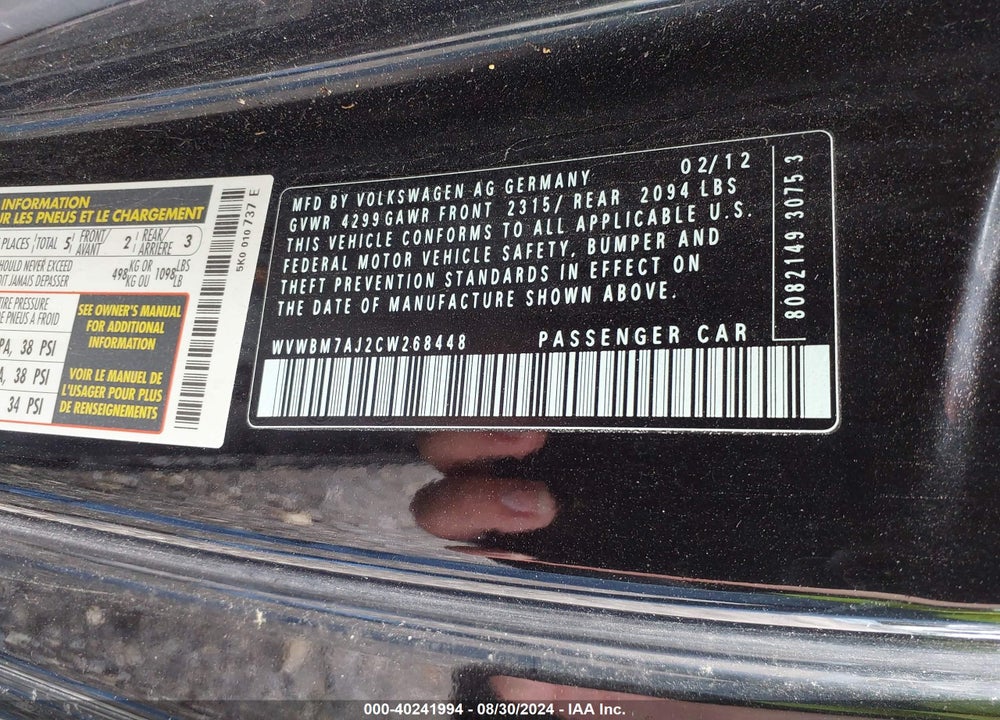 2012 VOLKSWAGEN GOLF TDI 2-DOOR VIN: WVWBM7AJ2CW268448