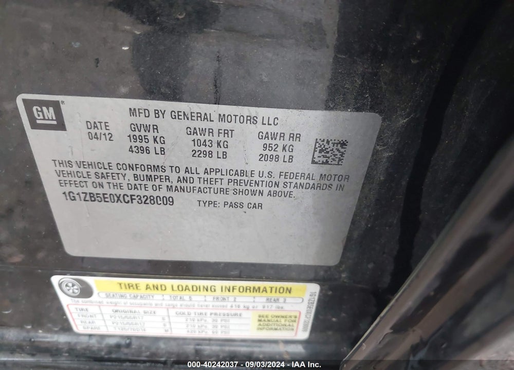 2012 CHEVROLET MALIBU LS VIN: 1G1ZB5E0XCF328009