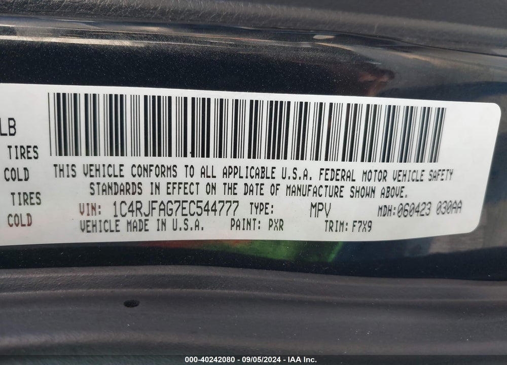 2014 JEEP GRAND CHEROKEE LAREDO VIN: 1C4RJFAG7EC544777