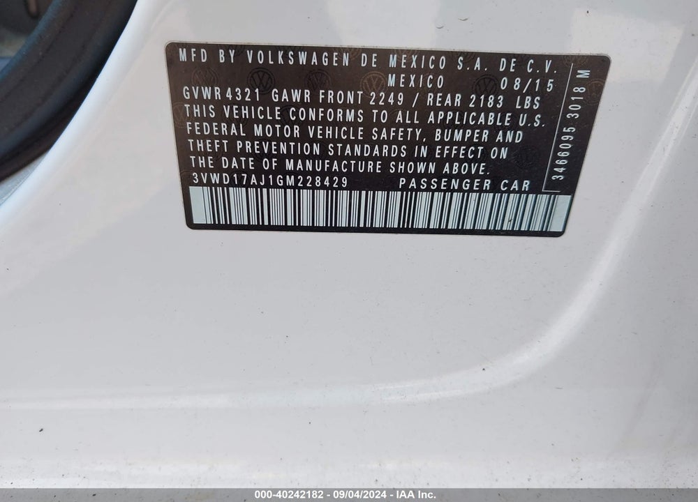 2016 VOLKSWAGEN JETTA 1.8T SPORT VIN: 3VWD17AJ1GM228429