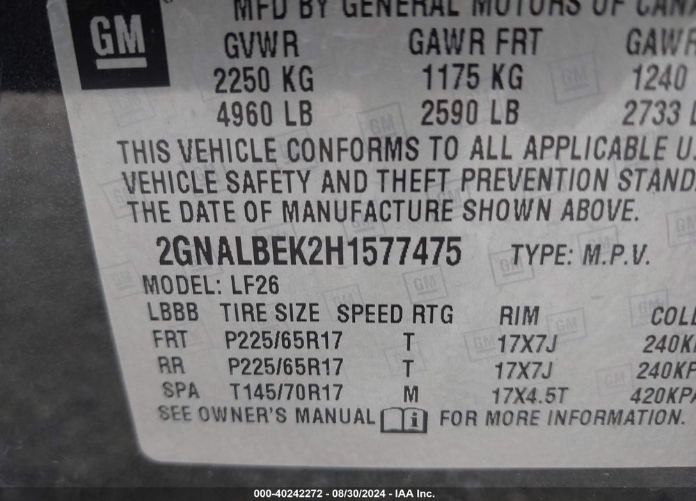 2017 CHEVROLET EQUINOX LS VIN: 2GNALBEK2H1577475