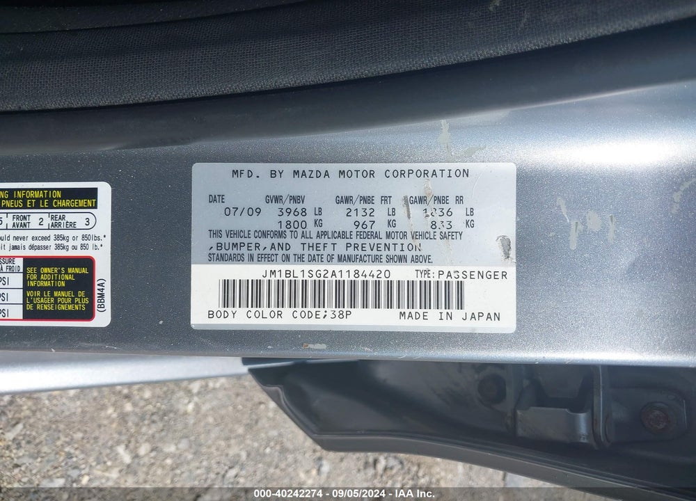 2010 MAZDA 3 I TOURING VIN: JM1BL1SG2A1184420