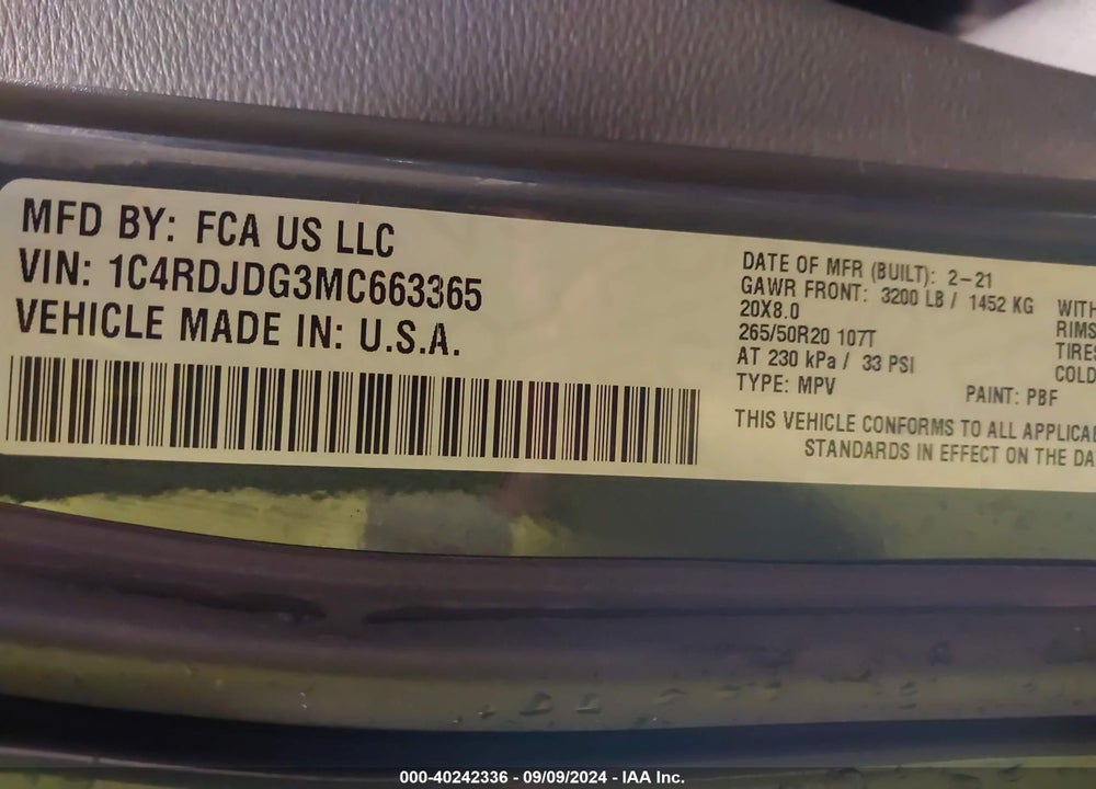 2021 DODGE DURANGO GT PLUS AWD VIN: 1C4RDJDG3MC663365