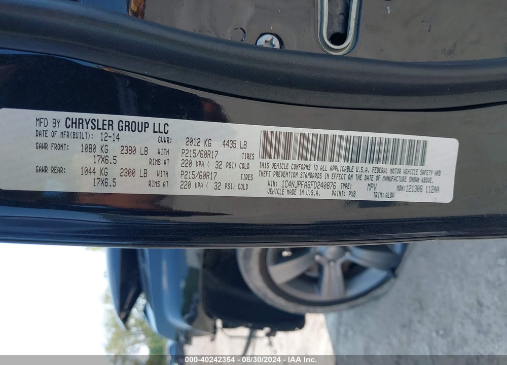 2015 JEEP PATRIOT HIGH ALTITUDE EDITION VIN: 1C4NJPFA6FD240876