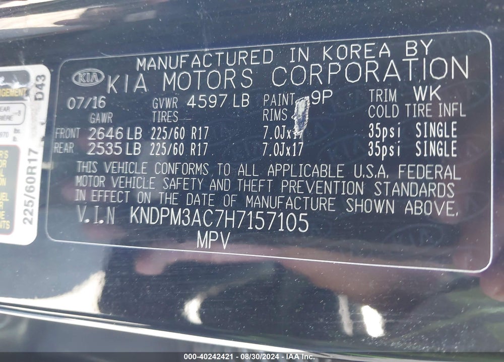 2017 KIA SPORTAGE LX VIN: KNDPM3AC7H7157105