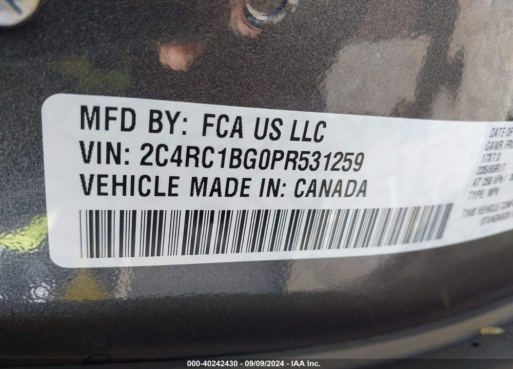 2023 CHRYSLER PACIFICA TOURING L VIN: 2C4RC1BG0PR531259