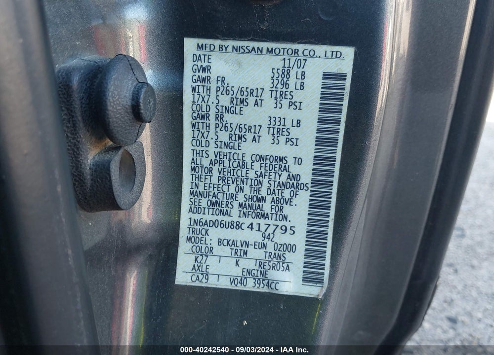 2008 NISSAN FRONTIER LE VIN: 1N6AD06U88C417795