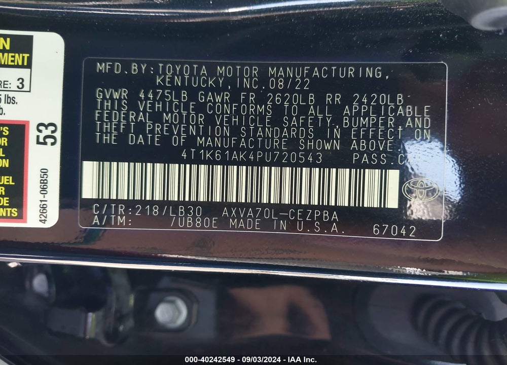 2023 TOYOTA CAMRY XSE VIN: 4T1K61AK4PU720543