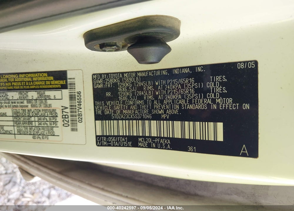 2005 TOYOTA SIENNA CE VIN: 5TDZA23CX5S371046