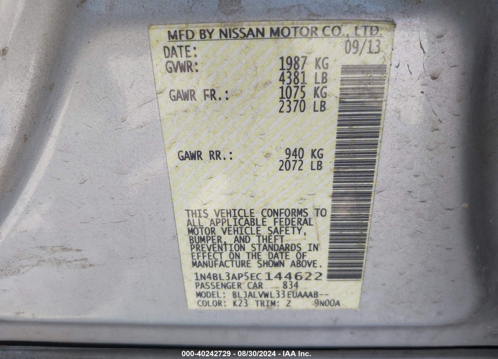2014 NISSAN ALTIMA 3.5 SL VIN: 1N4BL3AP5EC144622
