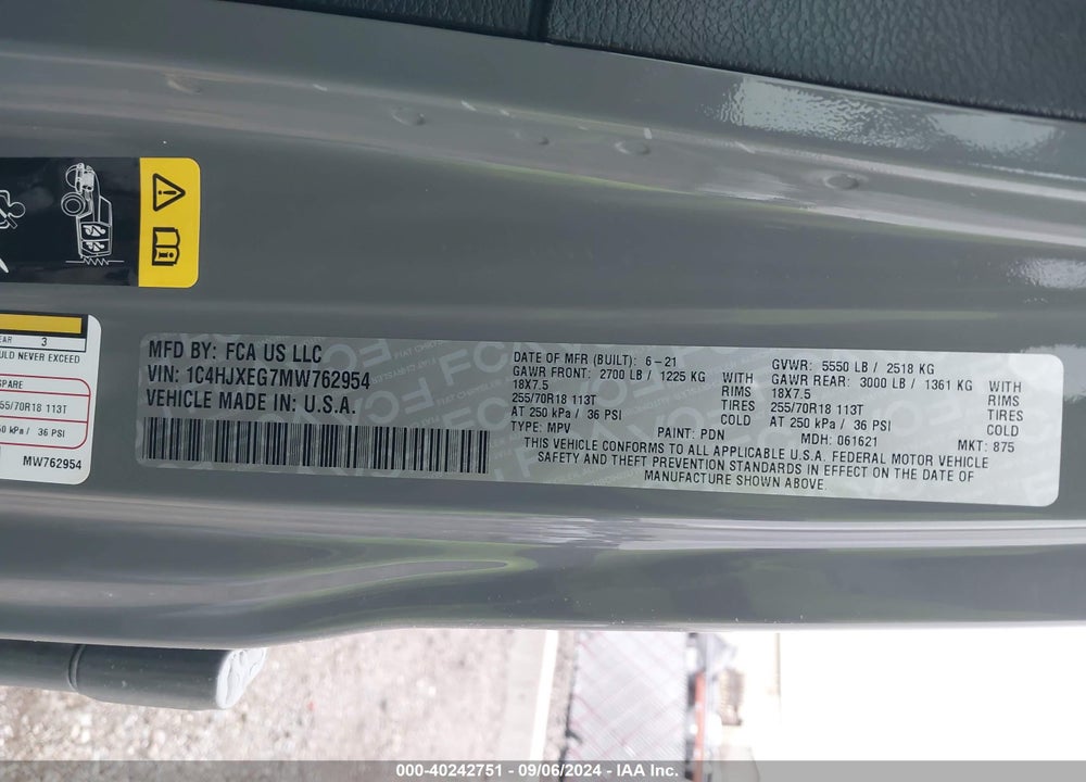 2021 JEEP WRANGLER UNLIMITED SAHARA 4X4 VIN: 1C4HJXEG7MW762954