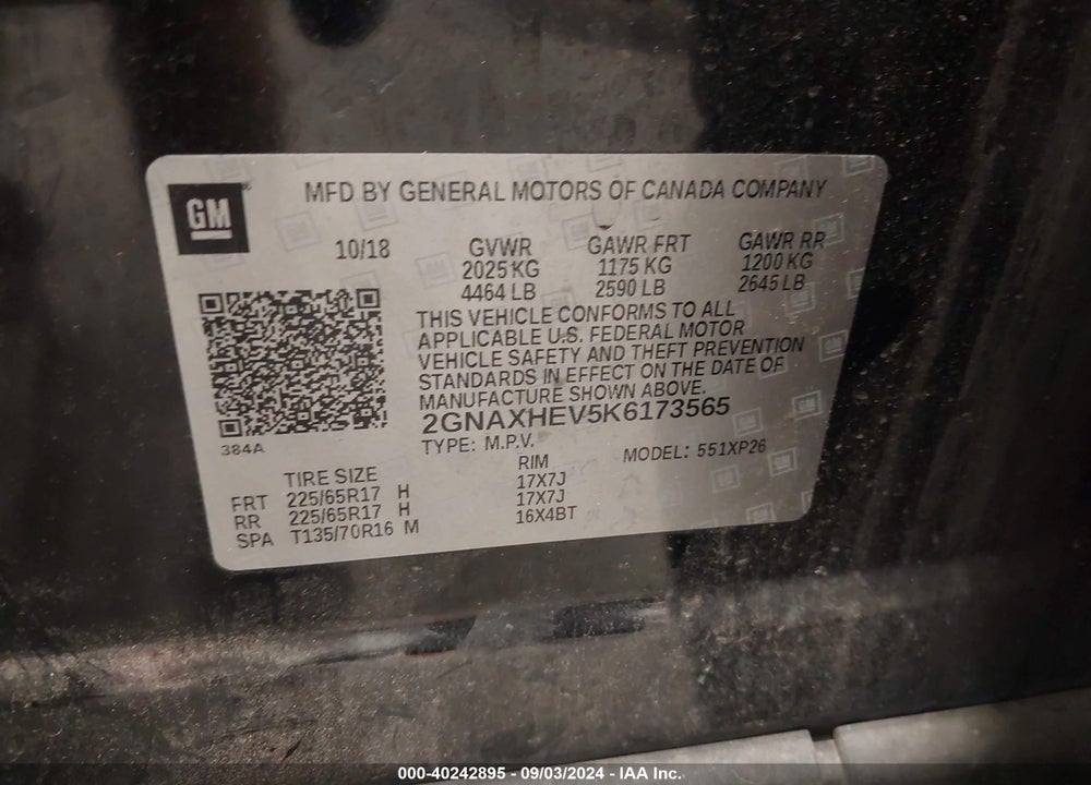 2019 CHEVROLET EQUINOX LS VIN: 2GNAXHEV5K6173565