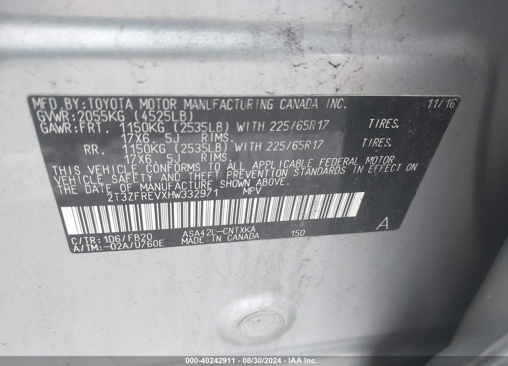 2017 TOYOTA RAV4 LE VIN: 2T3ZFREVXHW332971