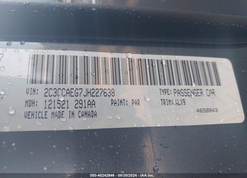 2018 CHRYSLER 300 LIMITED VIN: 2C3CCAEG7JH227638