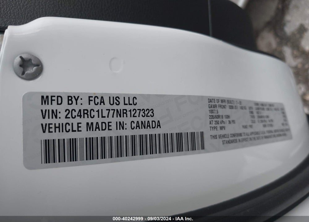 2022 CHRYSLER PACIFICA HYBRID TOURING L VIN: 2C4RC1L77NR127323