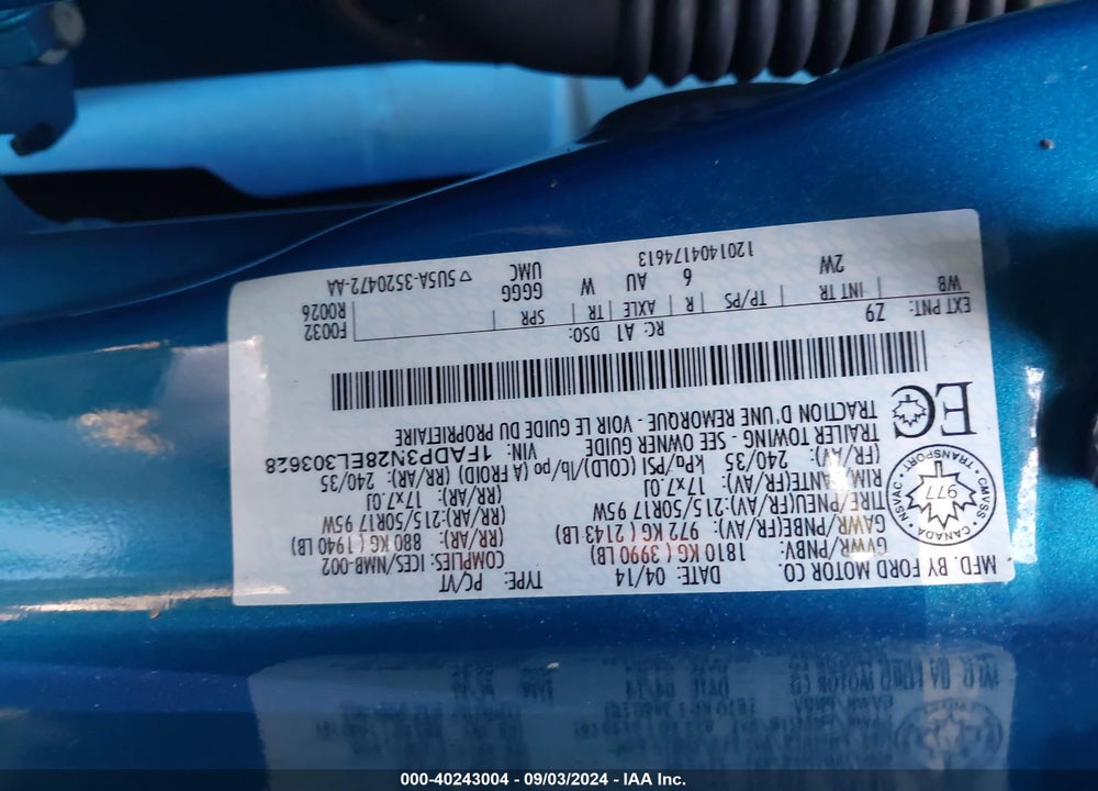 2014 FORD FOCUS TITANIUM VIN: 1FADP3N28EL303628