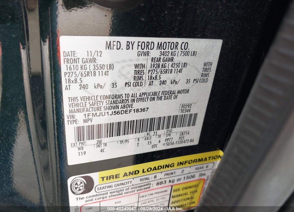 2013 FORD EXPEDITION XLT VIN: 1FMJU1J56DEF18367