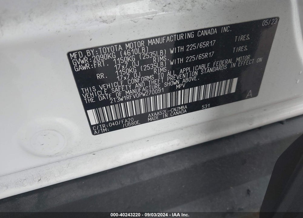 2023 TOYOTA RAV4 XLE VIN: 2T3W1RFV0PW270091