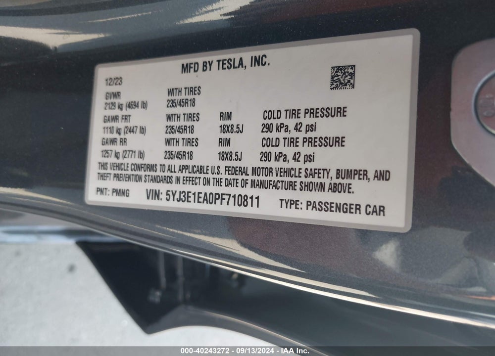 2023 TESLA MODEL 3 REAR-WHEEL DRIVE VIN: 5YJ3E1EA0PF710811
