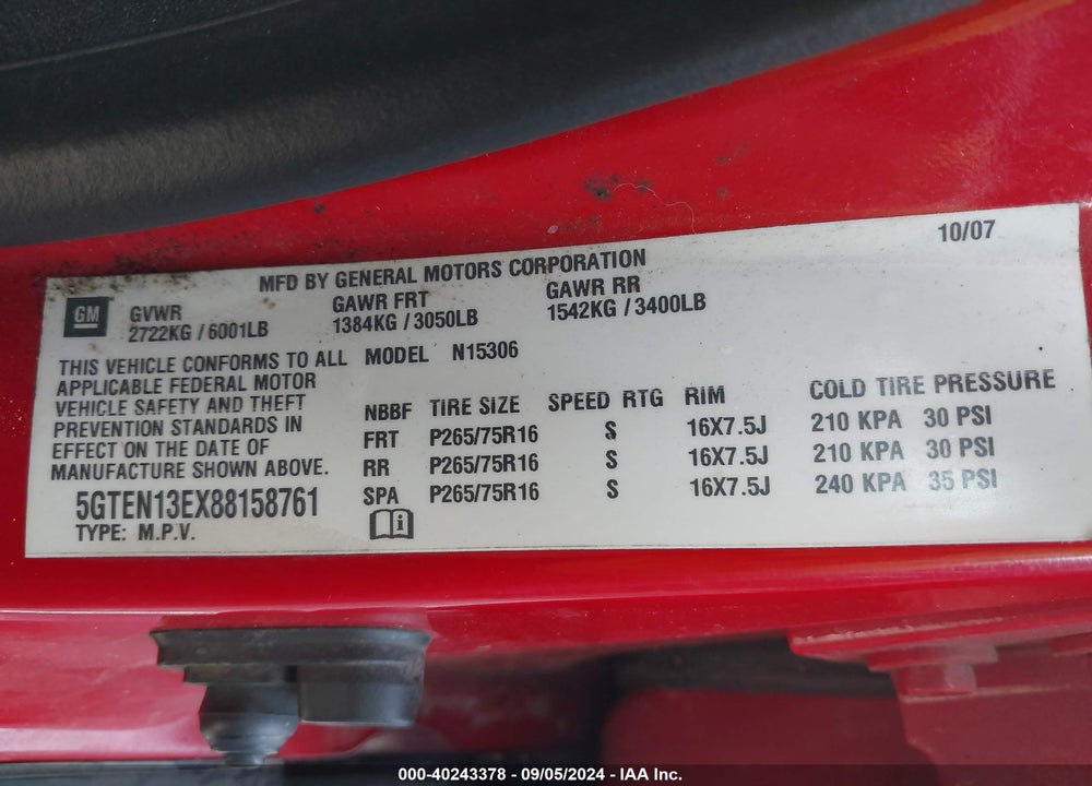 2008 HUMMER H3 SUV VIN: 5GTEN13EX88158761