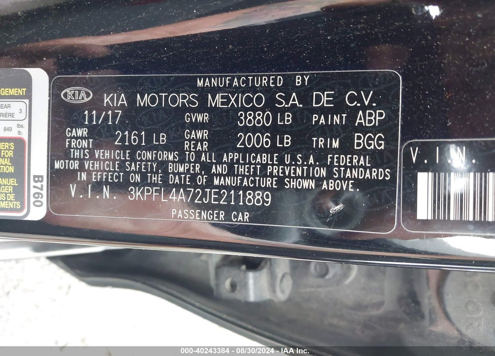 2018 KIA FORTE LX VIN: 3KPFL4A72JE211889