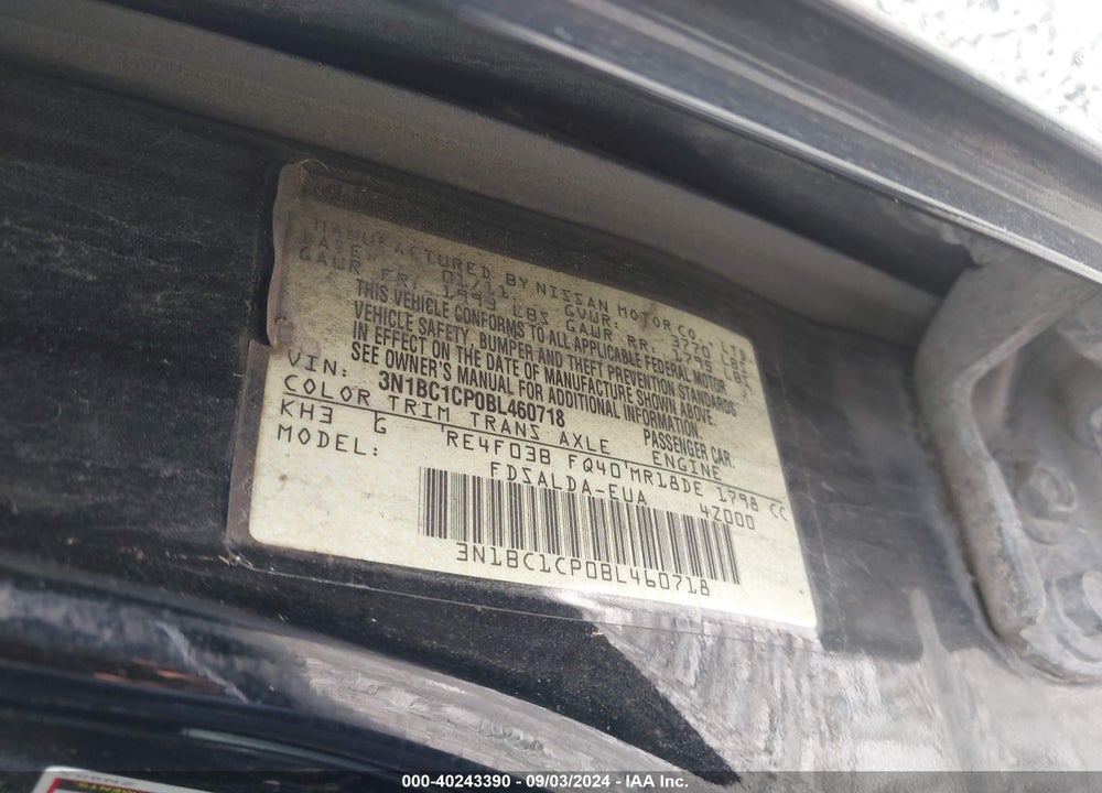 2011 NISSAN VERSA 1.8S VIN: 3N1BC1CP0BL460718