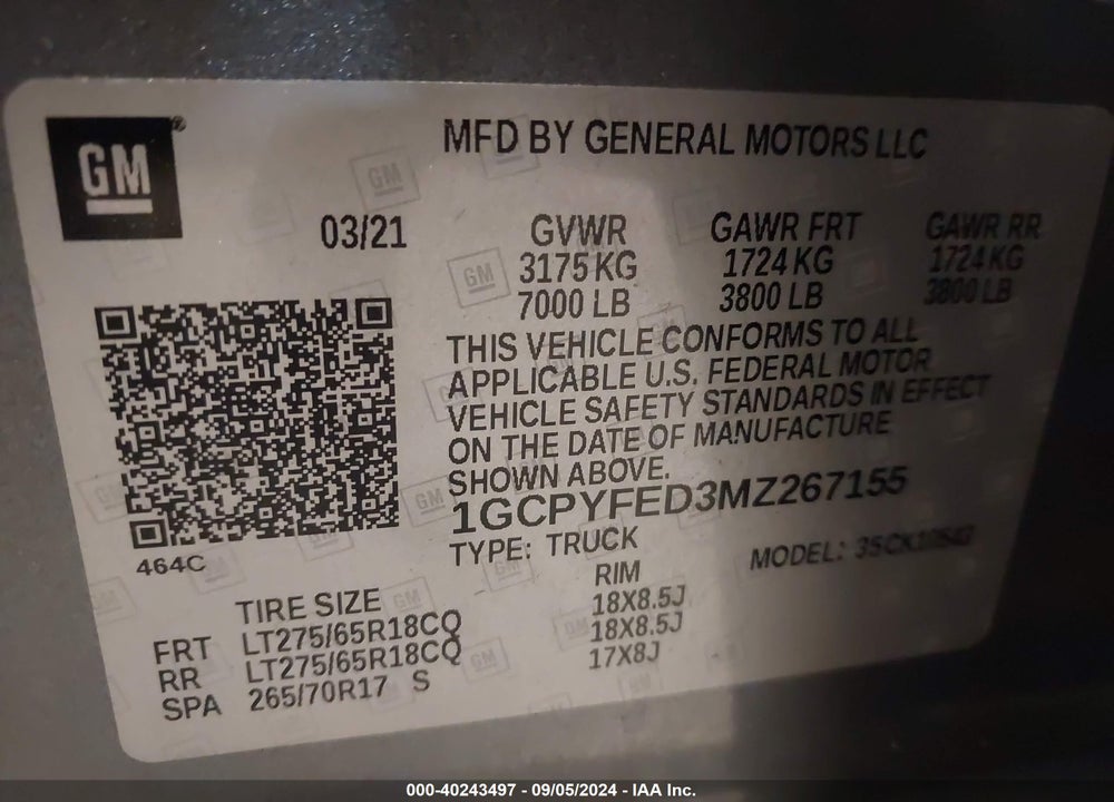 2021 CHEVROLET SILVERADO 1500 4WD SHORT BED LT TRAIL BOSS VIN: 1GCPYFED3MZ267155