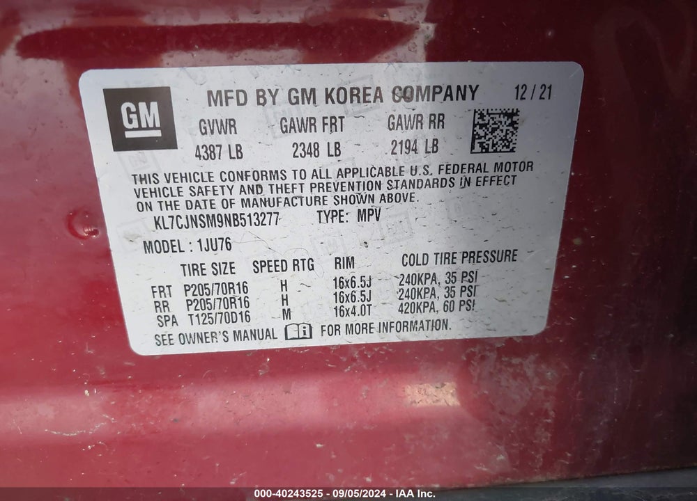 2022 CHEVROLET TRAX AWD LS VIN: KL7CJNSM9NB513277