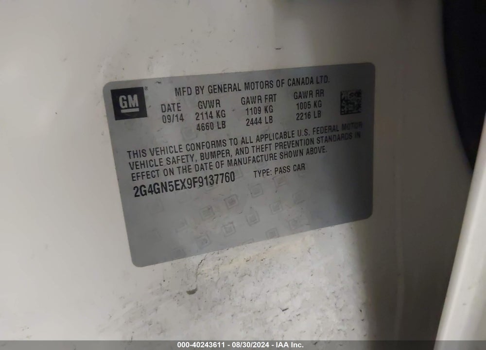 2015 BUICK REGAL TURBO/E-ASSIST PREMIUM I VIN: 2G4GN5EX9F9137760