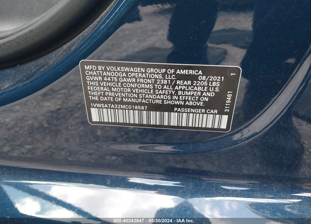 2021 VOLKSWAGEN PASSAT 2.0T SE VIN: 1VWSA7A32MC018587