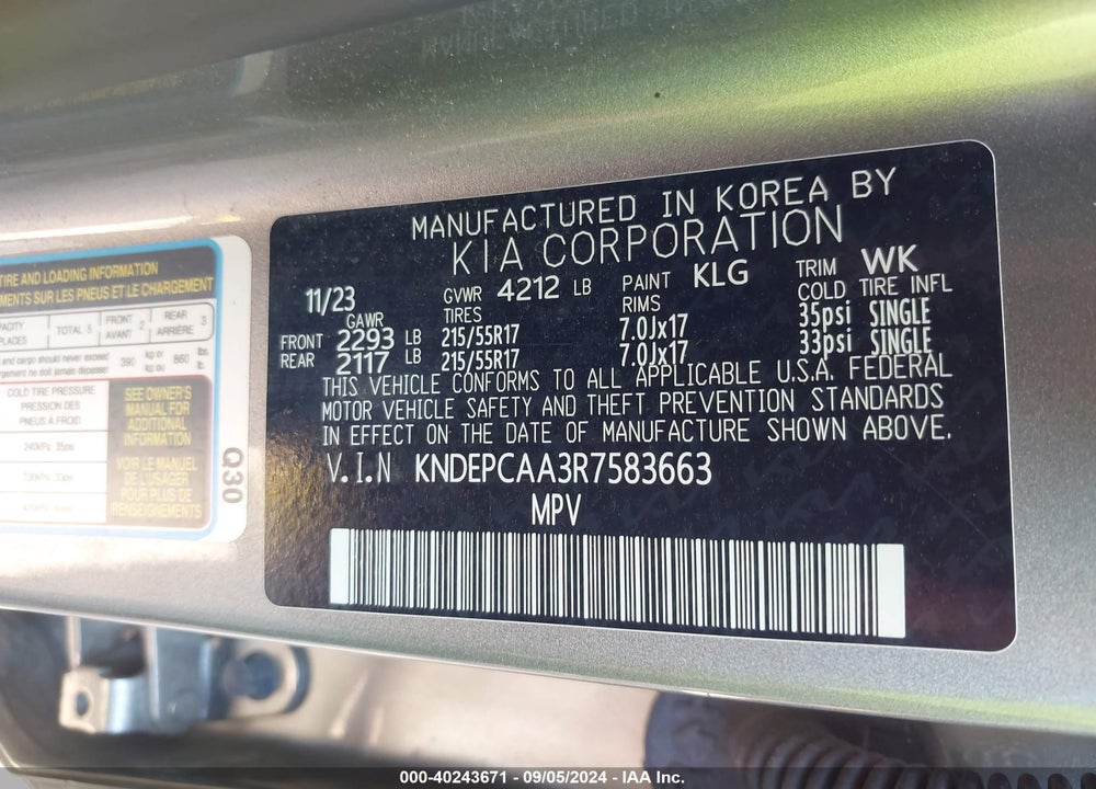 2024 KIA SELTOS LX VIN: KNDEPCAA3R7583663