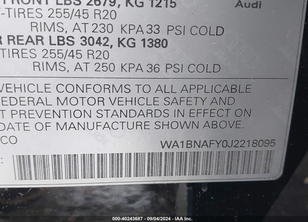 2018 AUDI Q5 2.0T PREMIUM/2.0T TECH PREMIUM VIN: WA1BNAFY0J2218095