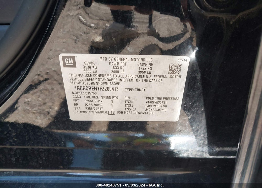 2015 CHEVROLET SILVERADO 1500 1LT VIN: 1GCRCREH7FZ200413