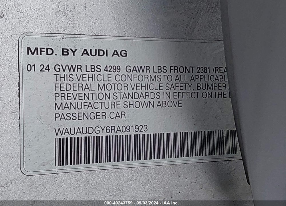 2024 AUDI A3 PREMIUM 40 TFSI FRONT-WHEEL DRIVE S TRONIC VIN: WAUAUDGY6RA091923