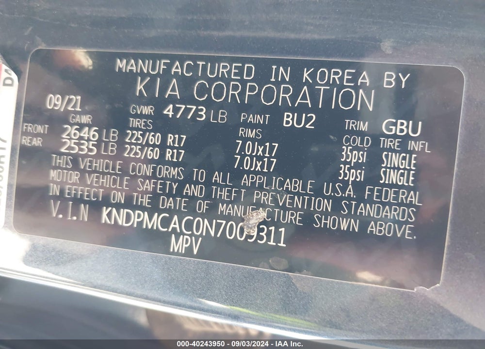 2022 KIA SPORTAGE LX VIN: KNDPMCAC0N7009311