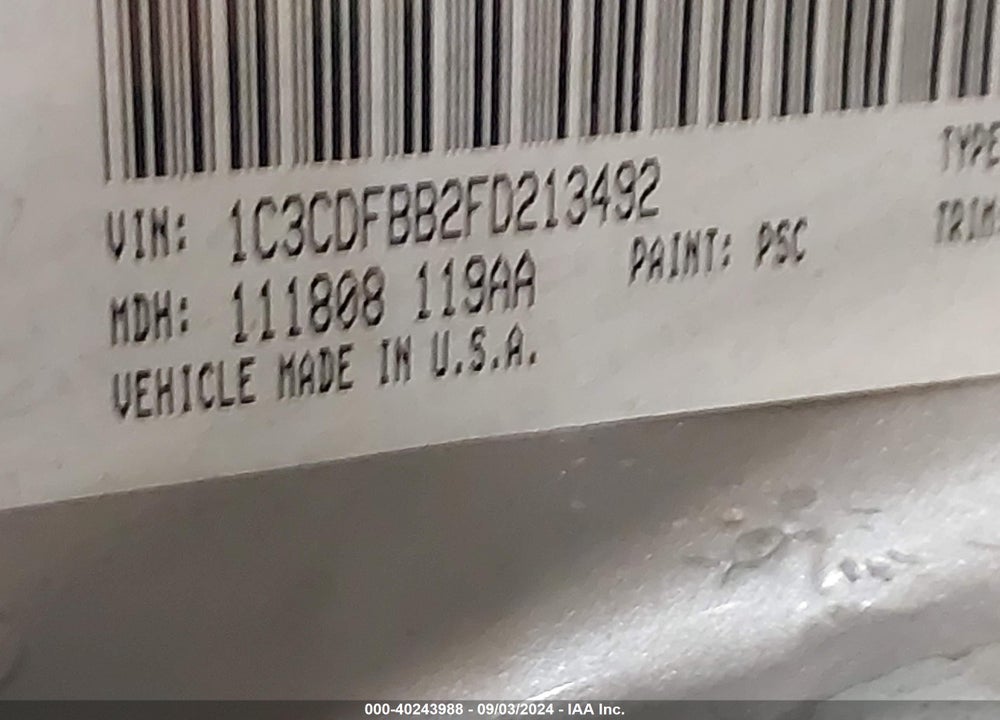2015 DODGE DART SXT VIN: 1C3CDFBB2FD213492