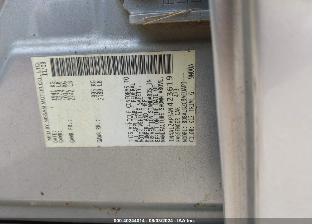 2010 NISSAN ALTIMA 2.5 S VIN: 1N4AL2AP3AN423619