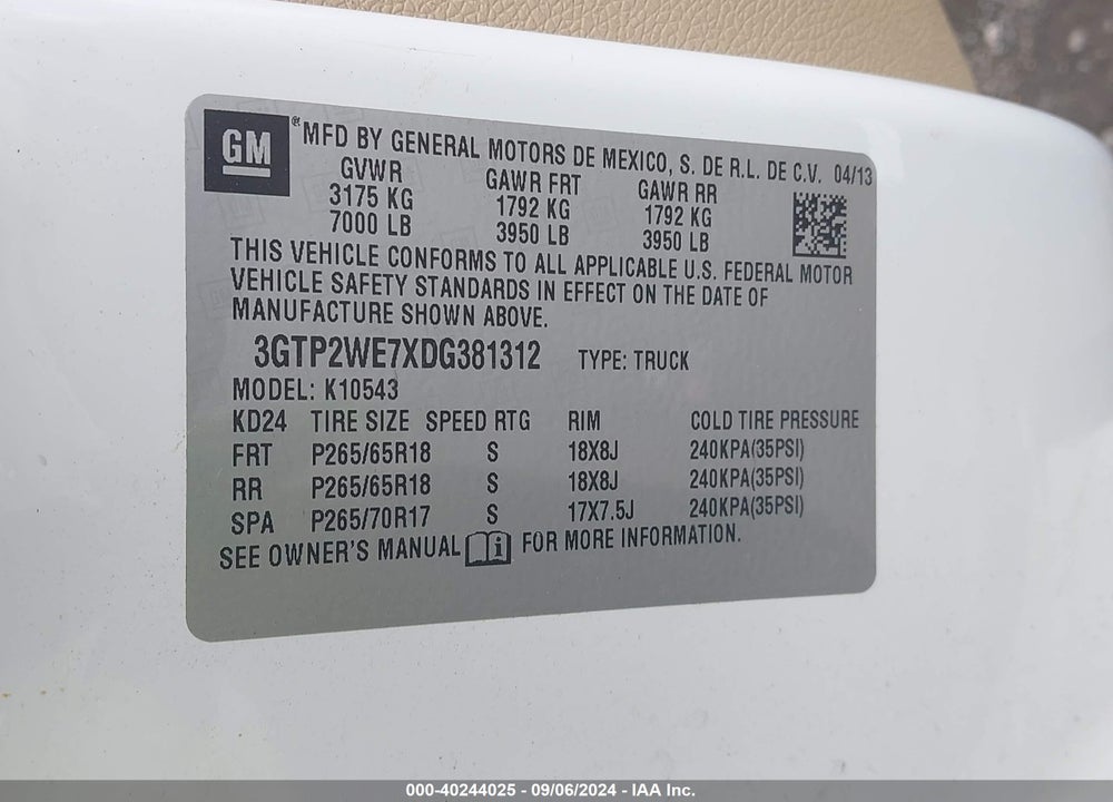 2013 GMC SIERRA 1500 SLT VIN: 3GTP2WE7XDG381312