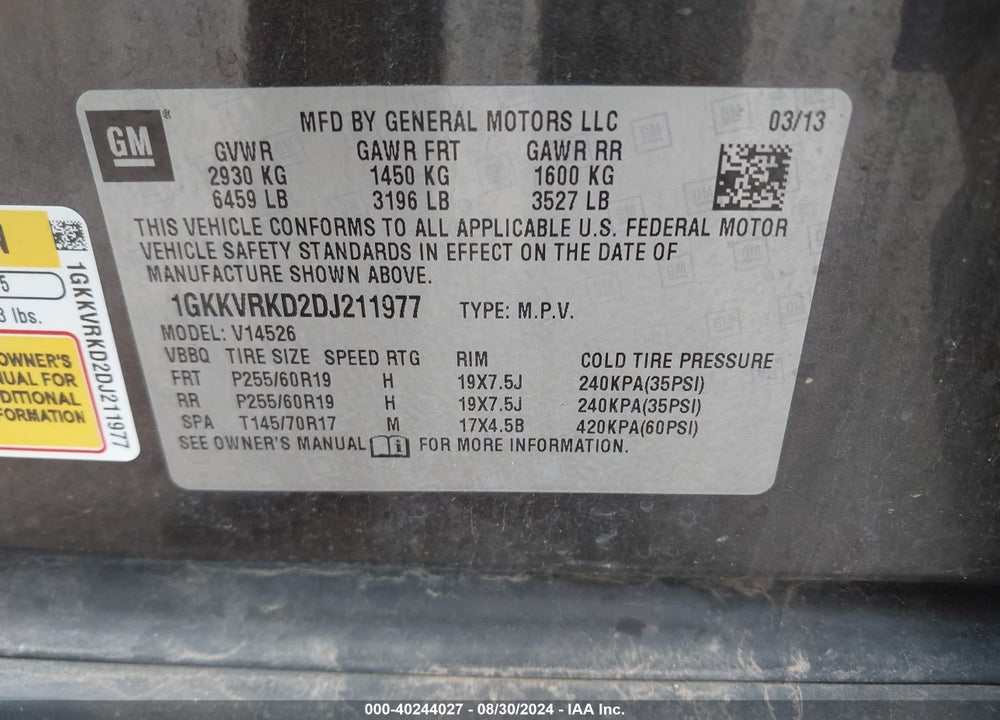 2013 GMC ACADIA SLT-1 VIN: 1GKKVRKD2DJ211977