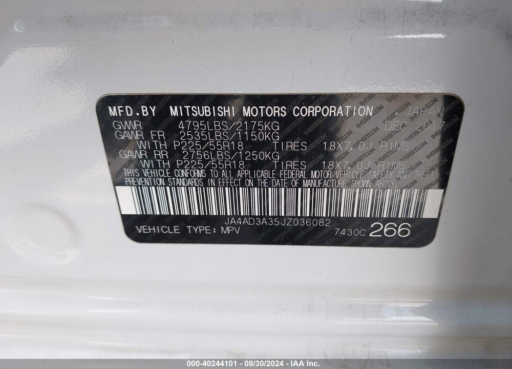 2018 MITSUBISHI OUTLANDER SE VIN: JA4AD3A35JZ036082