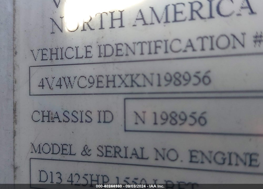 2019 VOLVO VNR VIN: 4V4WC9EHXKN198956